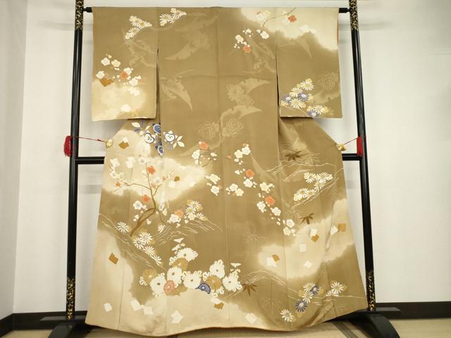 平和屋着物●アンティーク　大正ロマン　訪問着　刺繍　枝花文　暈し染め　正絹　逸品　AAAT6609ckのサムネイル