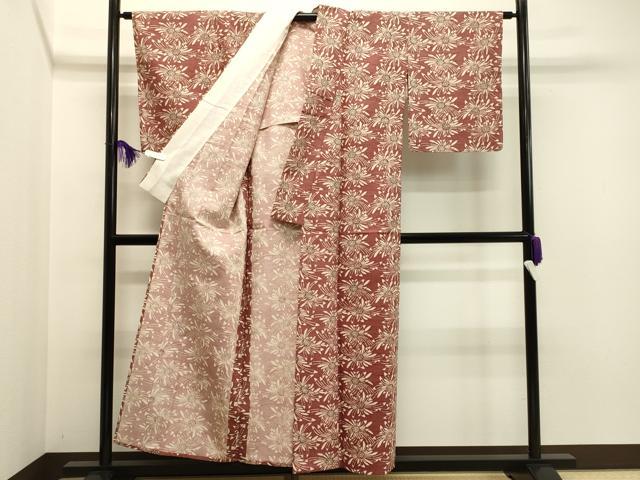 平和屋着物▽上質な紬 　単衣　型染め　舞花文　正絹　逸品　未使用　CAAR0993gh