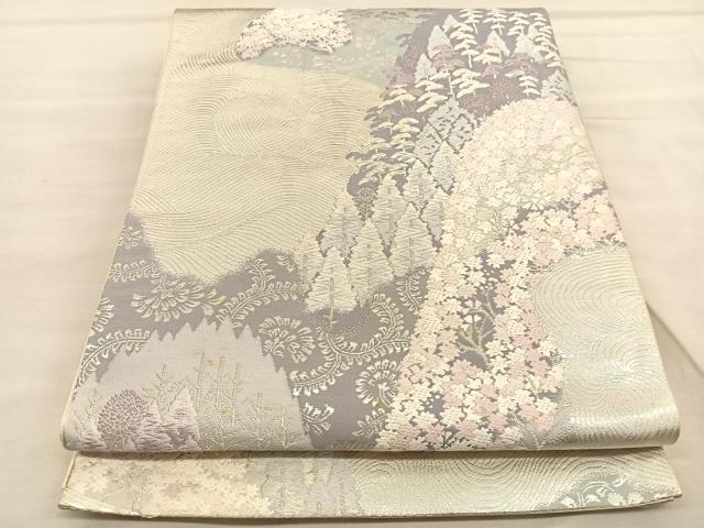 平和屋着物◎六通柄袋帯　唐織　洛西春秋　銀糸　正絹　逸品　BAAU5044hv