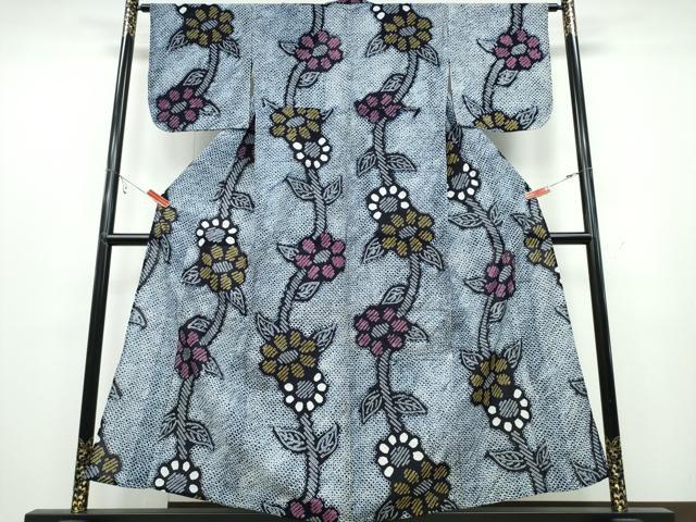 平和屋着物∴夏物　浴衣　有松鳴海絞り　枝菊文　綿　逸品　CABB6593ng