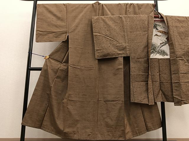 平和屋着物●男性 紬 髭紬羽織セット 霞文 羽裏:鷹 長羽織 正絹 逸品 未使用 BAAU4665gt