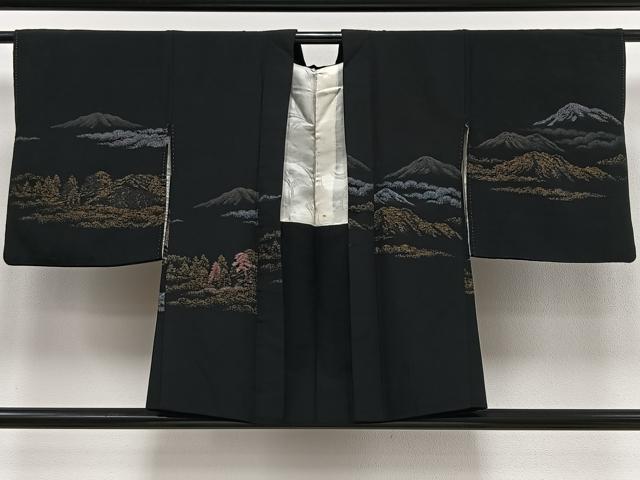 Haori - 平和屋着物∞羽織　寿光織　遠山風景文　黒地　金銀糸　正絹　逸品　CAAV5898id