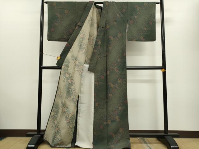平和屋着物▽小紋　単衣　草花文　洗える着物　CAAV9539ze
