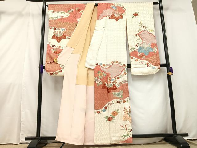 平和屋着物■豪華振袖　駒刺繍　絞り　草花文　金彩　金銀糸　正絹　逸品　AAAY3719mf