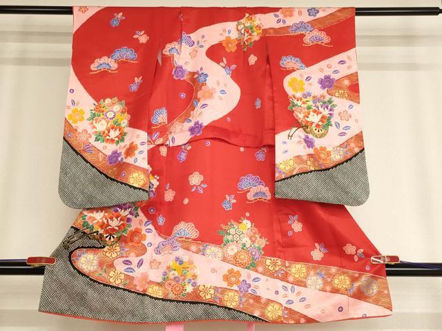 平和屋着物[]七五三　女の子　3歳　祝着　花車文　金彩　AABE2377ja