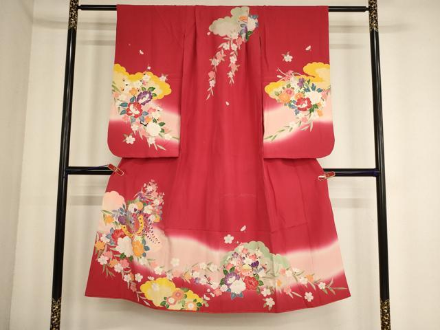 Kimono （For Girls） - 平和屋着物[]七五三　女の子　7歳　祝着　友禅　花蝶丸文　暈し染め　金銀彩　逸品　AABE2386ja