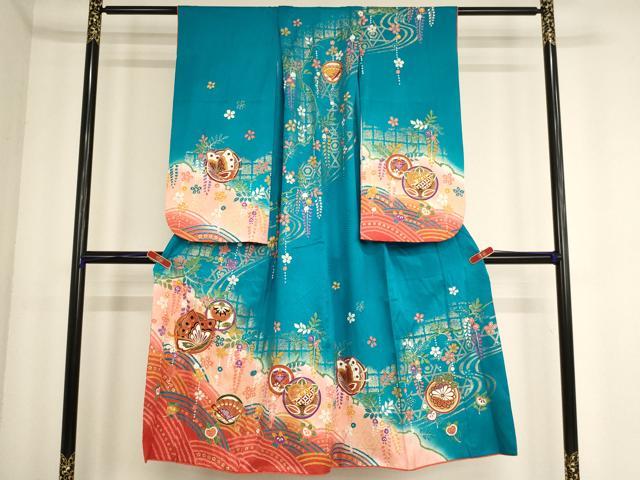 乐天商城 - 平和屋着物[]七五三　女の子　7歳　祝着　駒刺繍　花蝶丸文　暈し染め　金彩　逸品　AABE2387ja