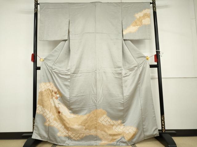 Kimono - 平和屋着物●訪問着　絞り　刺繍　枝花文　金糸　正絹　逸品　AABH8924cs