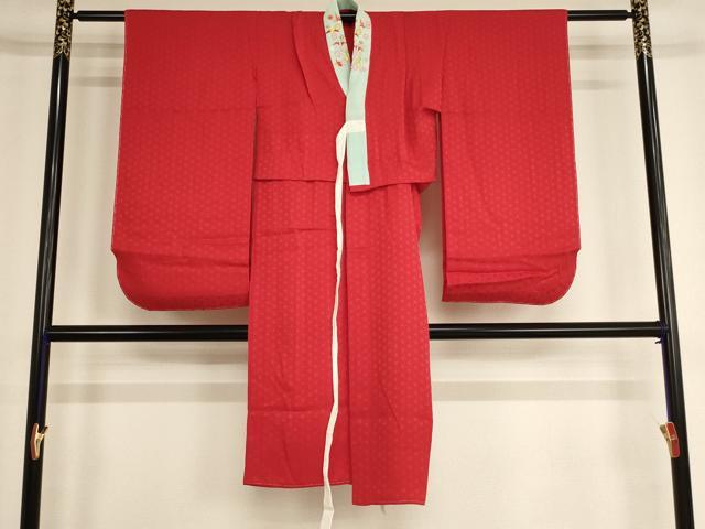 平和屋着物∵子供　女の子　長襦袢　無双仕立て　麻の葉地紋　赤色　逸品　AABE2400ja