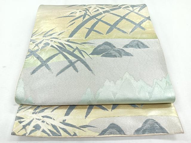 其它 - 平和屋着物◎六通柄袋帯 笹の葉文 金銀糸 正絹 逸品 CAAZ7527nb