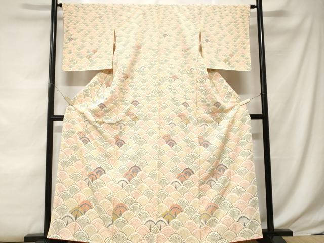 Kimono - 平和屋着物■訪問着　孔雀青海波文　金彩　正絹　逸品　CABE7806ev