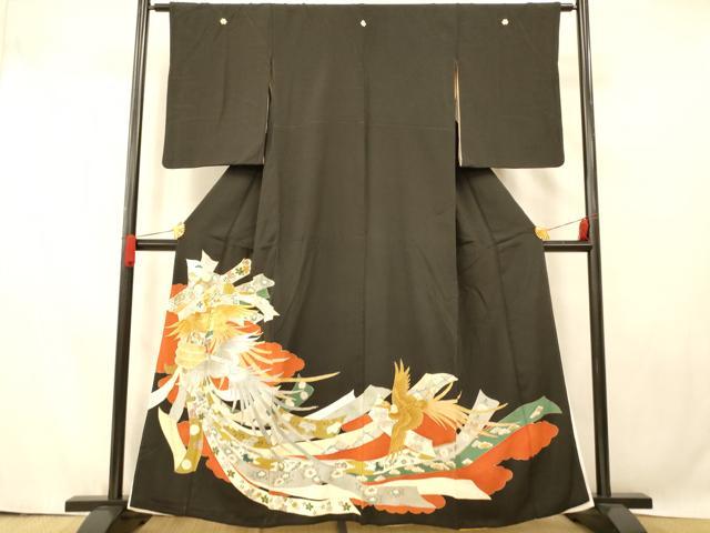 平和屋着物■豪華黒留袖　刺繍　鳳凰束ね熨斗文　金銀糸　金銀彩　正絹　逸品　AABF3183fw