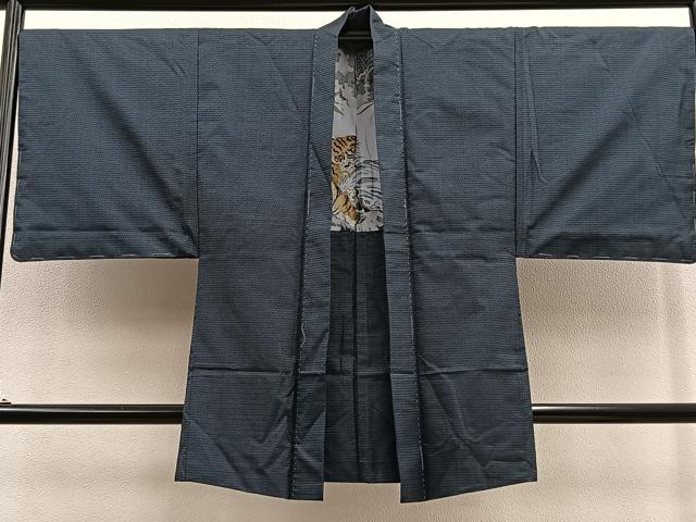 平和屋着物＃男性　長羽織　本場大島紬　100亀甲　総詰め　羽裏：龍虎　正絹　逸品　未使用　BAAU0041gt