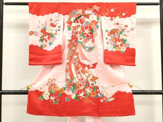 平和屋着物[]お宮参り　女の子　祝着　産着　初着　のしめ　鴛鴦几帳糸車花文　金彩　逸品　CAAT6194ze