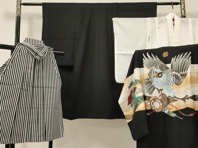 Kimono （For Girls） - 平和屋着物[]七五三　男の子　祝着・羽織・長襦(単衣)・行灯袴セット　鷹　鷲　鼓松文　金彩　洗える着物　DAAS9037ma