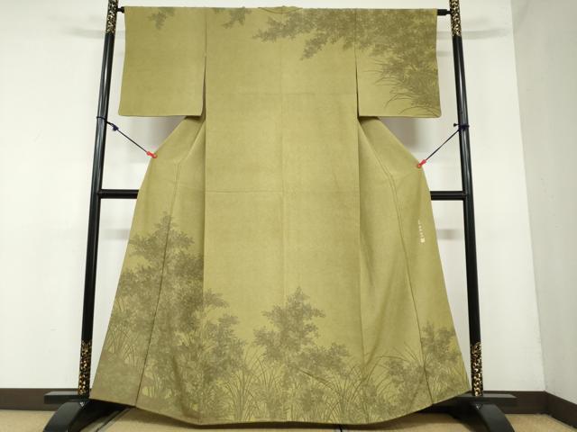 平和屋着物●江戸小紋　訪問着　黒岩秀硯　草葉文　三越扱い　正絹　逸品　DAAY5937ud