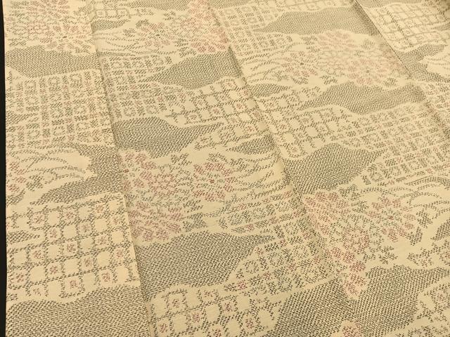 平和屋着物▽上質な紬　単衣　雲取り花文　正絹　逸品　BAAS8327hv