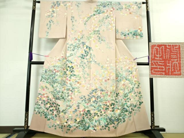 平和屋本店■極上　本加賀友禅作家　上田修壮　訪問着　風景吉祥花文　虹色地　暈し染め　反端付き　逸品　DZAA8450kh5