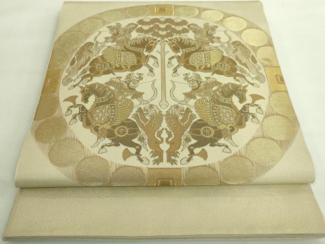 平和屋本店■最高級　人間国宝　北村武資　経錦　六通柄袋帯　狩猟紋　利休茶色地　金糸　逸品　DZAA8565kh5