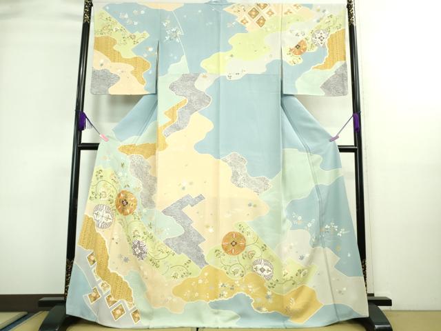 平和屋本店■極上 創業460年 千總 訪問着 駒刺繍 道長花唐草文 勿忘草色地 金彩 逸品 DZAA8671kh5