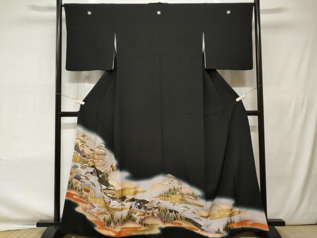 平和屋着物■豪華黒留袖　駒刺繍　人物御所解文　暈し染め　金彩　正絹　逸品　CAAU0680ev