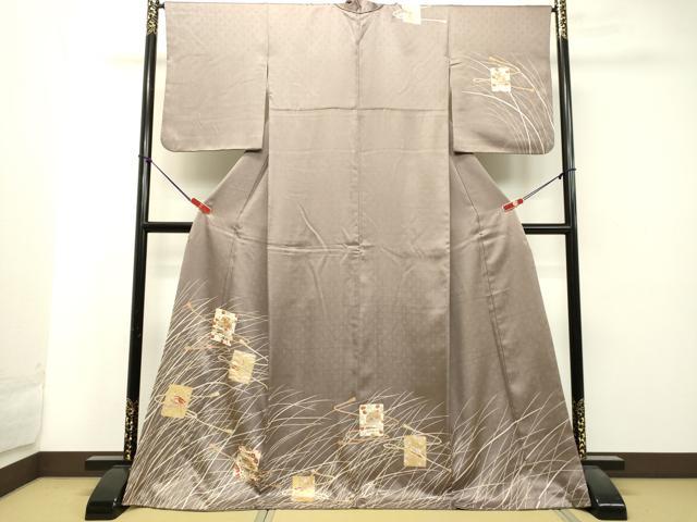 平和屋着物●訪問着　駒刺繍　色紙文箱花文　金彩　ロング丈　正絹　逸品　DAAU0550tw