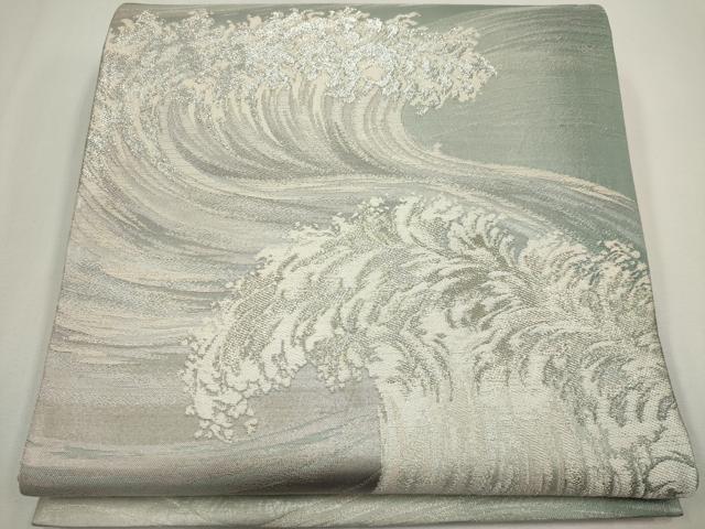 平和屋着物◎六通柄袋帯　立波文　銀糸　正絹　逸品　CABF6431ou