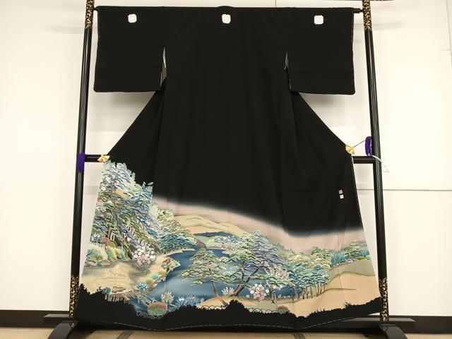 Kurotome - 平和屋着物●京加賀友禅　松本健一　黒留袖　風景松文　暈し染め　正絹　逸品　AAAT3059np