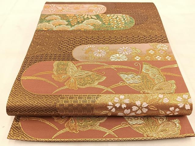 平和屋着物◎六通柄袋帯　唐織　霞取有職文　金糸　正絹　逸品　BAAU6252yc