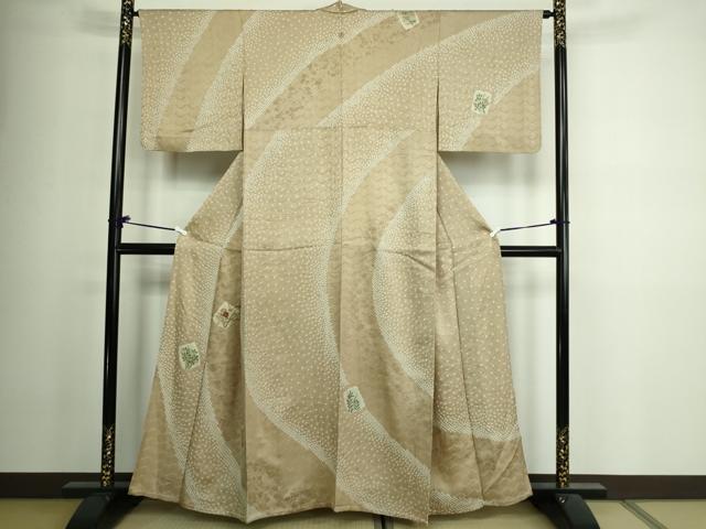 平和屋着物▽訪問着　単衣　絞り　刺繍　草花文　正絹　逸品　DAAV9960sf
