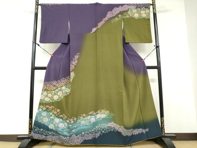 Kimono - 平和屋着物●訪問着　絞り　流水辻が花　暈し染め　金彩　正絹　逸品　DABB0314ud