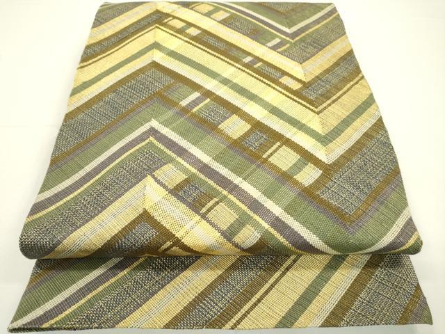 平和屋着物●全通柄袋帯　組織　変わり縞　金糸　正絹　逸品　DAAR0869fe