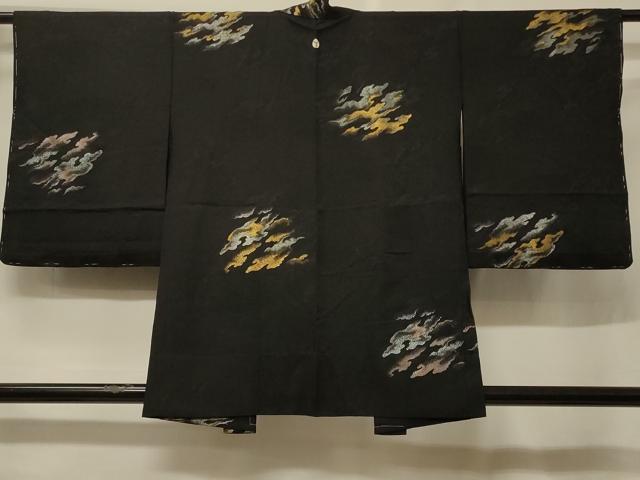 平和屋着物＃羽織　単衣　寿光織　雲重ね文　黒地　金銀糸　正絹　逸品　未使用　CABF1460in