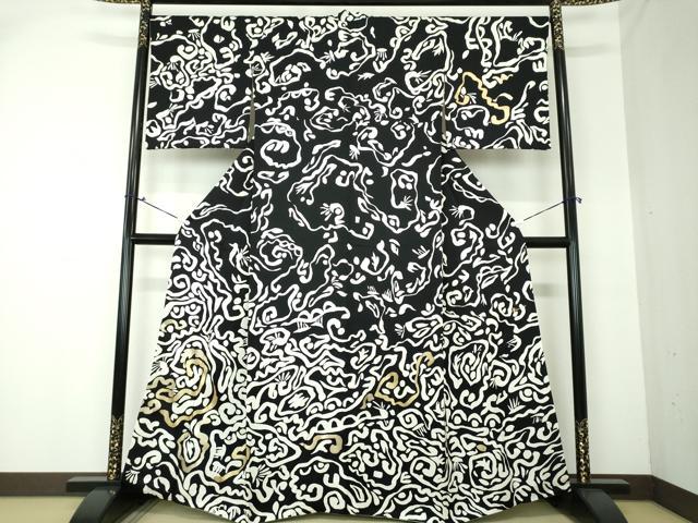 平和屋着物●訪問着　オマージュ　アート　黒地　金彩　正絹　逸品　DAAQ3107ps