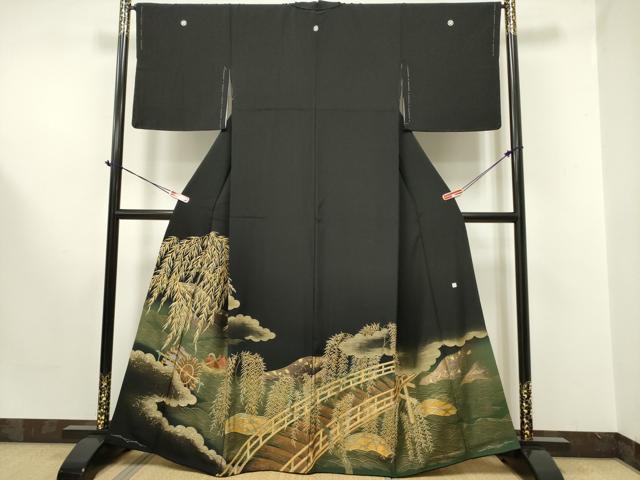 平和屋着物●豪華黒留袖 鴛鴦 渡橋文 金糸 正絹 逸品 DAAR0280yyy