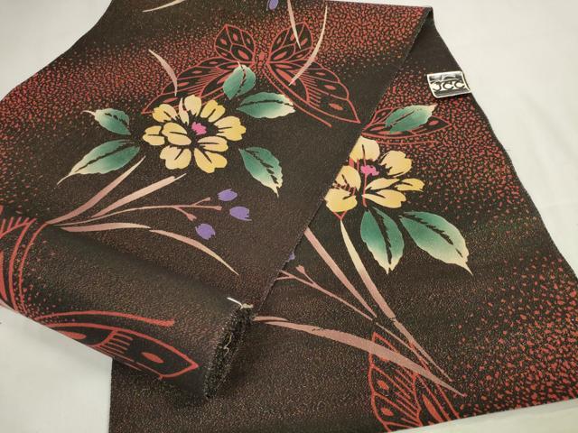 平和屋着物＊夏物　浴衣　反物　着尺　草花に蝶　ラメ糸　未使用　DAAW7494zzz