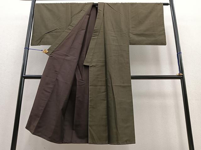 平和屋着物■男性　紬　アンサンブル　海松色　正絹　逸品　BAAU4780gt