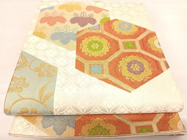 平和屋着物◎六通柄袋帯 亀甲花文 金糸 正絹 逸品 AABE7131yx
