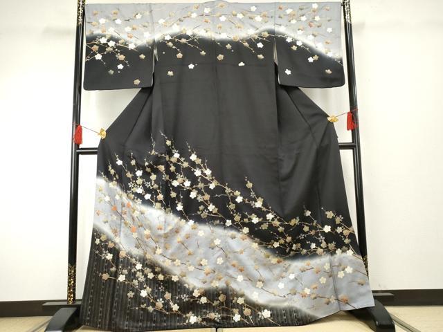 平和屋着物●訪問着　駒刺繍　枝梅文　暈し染め　金糸　金銀彩　正絹　逸品　AABF1072cs