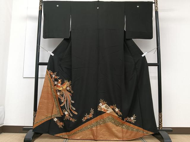 平和屋着物■豪華黒留袖　駒刺繍　鳳凰花文　金彩　正絹　逸品　CABE9668xi