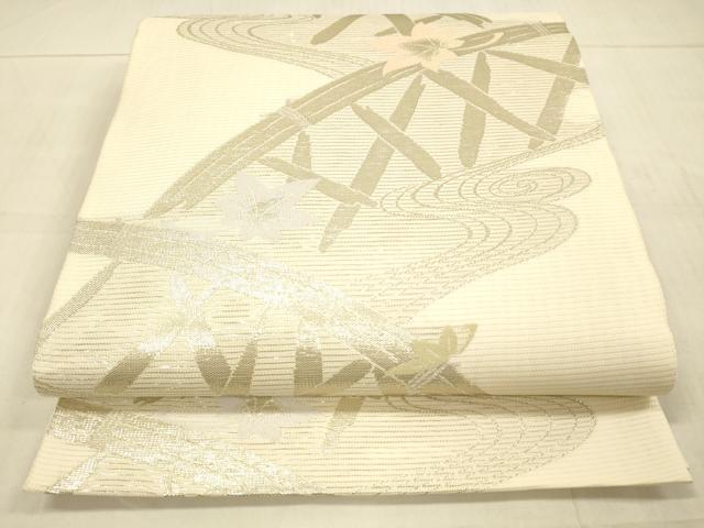 平和屋着物＊夏物　六通柄袋帯　流水籬花文　銀糸　正絹　逸品　DAAV3868cm