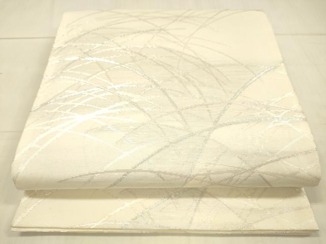 平和屋着物＊夏物　六通柄袋帯　草葉文　銀糸　正絹　逸品　DAAV3908cm