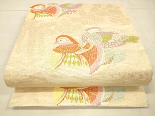 平和屋着物＊夏物　六通柄袋帯　鴛鴦草花文　金糸　正絹　逸品　DAAV3923cm