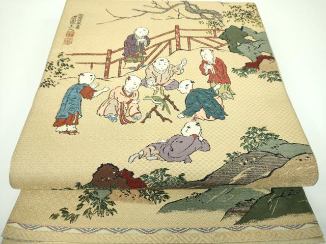 平和屋着物●六通柄　本袋帯　唐織　作家物　傚明仇英意　淇園主人　金糸　正絹　逸品　DABB4186ps