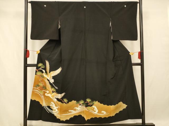平和屋着物■黒留袖　刺繍　飛鶴松文　金彩　洗える着物　AAAY8712fw...