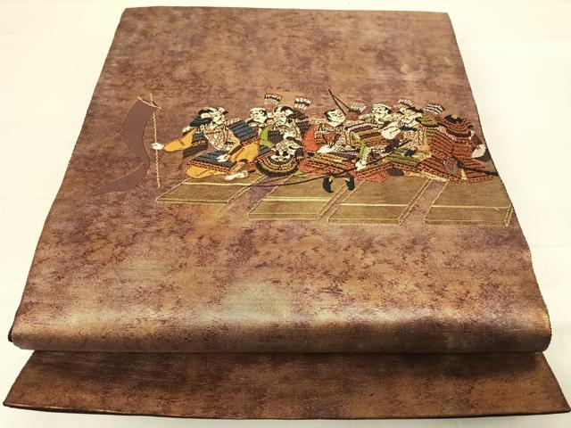 平和屋着物◎太鼓柄袋帯 人物文 金糸 引箔 正絹 逸品 AABE7136yx