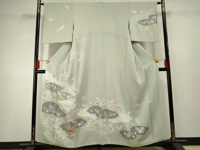 乐天商城 - 平和屋着物●創業460年・千總　訪問着　駒刺繍　絞り　雲取り草花文　金彩　正絹　逸品　AABF2979cs