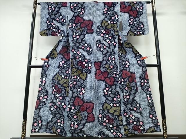 平和屋着物∴夏物　浴衣　有松鳴海絞り　桐花文　綿　逸品　CABA0784ng