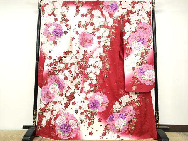 平和屋着物●豪華振袖 刺繍 草花文 暈し染め 金彩 正絹 逸品 CABB6343ut