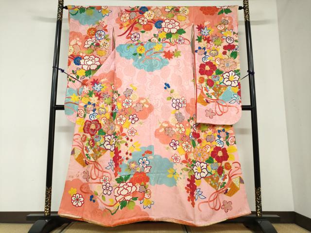 Full-Length Under-Kimono - 平和屋本店●アンティーク　大正ロマン　振袖　駒刺繍　吉祥草花文　金銀糸　正絹　逸品　DABC2932ud